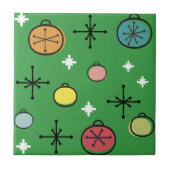 Mid Century Moderne Retro Kerstkunst Groen Tegeltje (Voorkant)