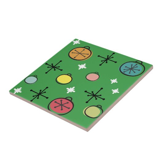 Mid Century Moderne Retro Kerstkunst Groen Tegeltje (Zijkant)