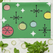 Mid Century Moderne Retro Kerstkunst Groen Theedoek (Gevouwen)