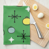 Mid Century Moderne Retro Kerstkunst Groen Theedoek (Quarter Fold)