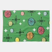 Mid Century Moderne Retro Kerstkunst Groen Theedoek (Horizontaal)