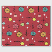 Mid Century Moderne Retro Kerstkunst Rood Cadeaupapier (Vlak)