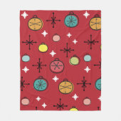 Mid Century Moderne Retro Kerstkunst Rood Fleece Deken (Voorkant)