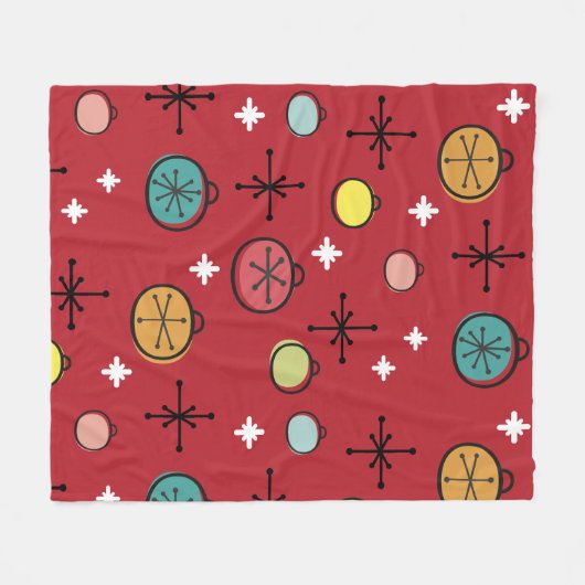 Mid Century Moderne Retro Kerstkunst Rood Fleece Deken (Voorkant (Horizontaal))