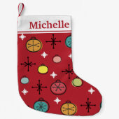 Mid Century Moderne Retro Kerstkunst Rood Kleine Kerstsok (Voorkant)