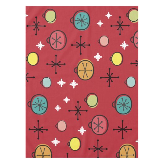 Mid Century Moderne Retro Kerstkunst Rood Tafelkleed (Voorkant)