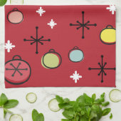 Mid Century Moderne Retro Kerstkunst Rood Theedoek (Gevouwen)
