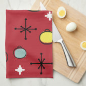 Mid Century Moderne Retro Kerstkunst Rood Theedoek (Quarter Fold)