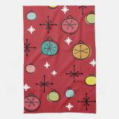 Mid Century Moderne Retro Kerstkunst Rood Theedoek (Verticaal)