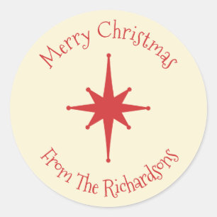 Mid Century Moderne Retro Kerstster Rode Crème Ronde Sticker