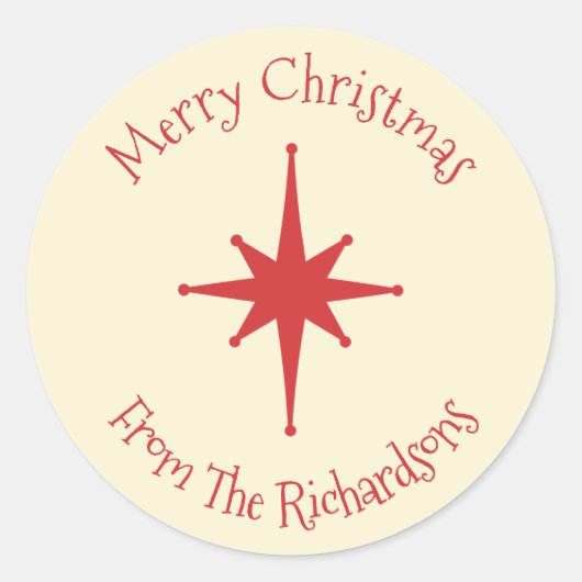 Mid Century Moderne Retro Kerstster Rode Crème Ronde Sticker (Voorkant)