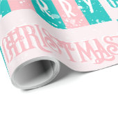 Mid-Century Moderne Retro Merry Christmas roze bla Cadeaupapier (Rol Hoek)