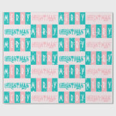 Mid-Century Moderne Retro Merry Christmas roze bla Cadeaupapier (Vlak)