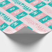 Mid-Century Moderne Retro Merry Christmas roze bla Cadeaupapier (Hoek)