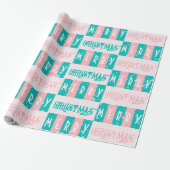 Mid-Century Moderne Retro Merry Christmas roze bla Cadeaupapier (Uitgerold)