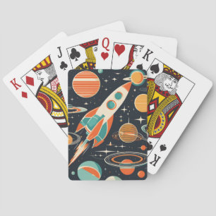 Mid Century Moderne Retro Raket en Planeten Pokerkaarten