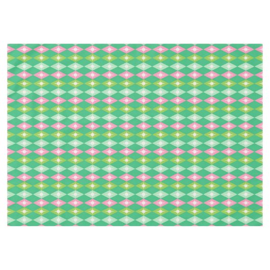 Mid Century Moderne Retro Roze & Groene Diamant Tafelkleed (Voorkant (Horizontaal))
