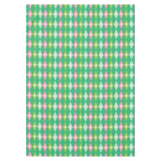 Mid Century Moderne Retro Roze & Groene Diamant Tafelkleed (Voorkant)