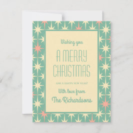 Mid Century Moderne Retro Sterren Kerst Blauwgroen Feestdagenkaart