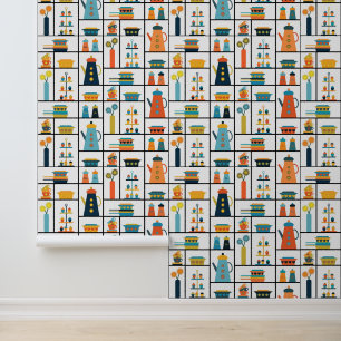Mid Century Moderne Retro Stijlvolle Keukenplanken Behang