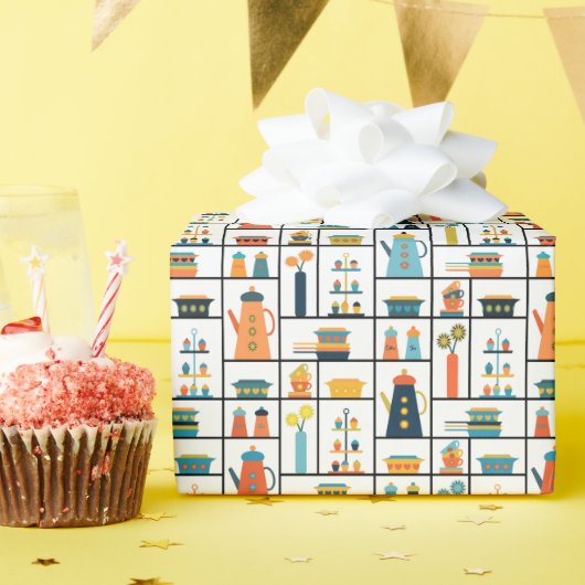 Mid Century Moderne Retro Stijlvolle Keukenplanken Cadeaupapier (Verjaardagsfeest)