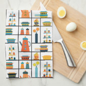 Mid Century Moderne Retro Stijlvolle Keukenplanken Theedoek (Quarter Fold)