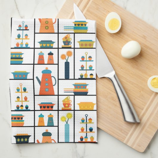 Mid Century Moderne Retro Stijlvolle Keukenplanken Theedoek (Quarter Fold)