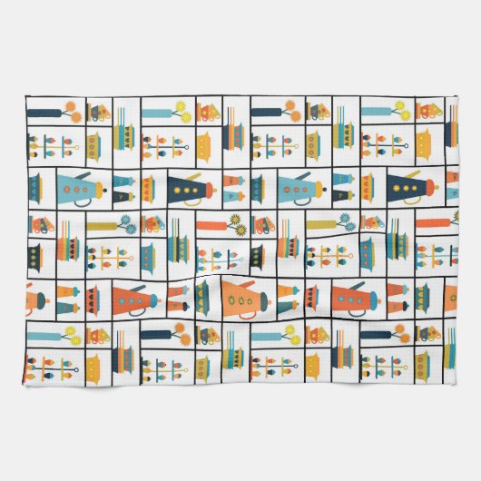 Mid Century Moderne Retro Stijlvolle Keukenplanken Theedoek (Horizontaal)