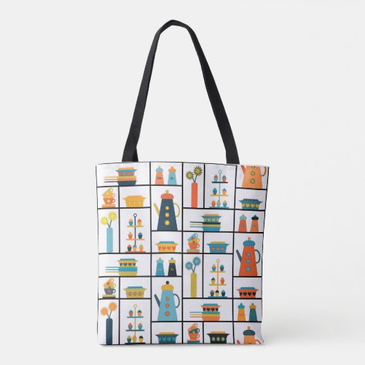 Mid Century Moderne Retro Stijlvolle Keukenplanken Tote Bag (Achterkant)