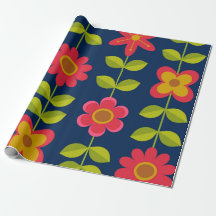 Mid Century Moderne rode bloemen met bladeren