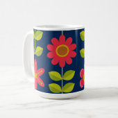 Mid Century Moderne rode bloemen met bladeren Koffiemok (Voorkant links)