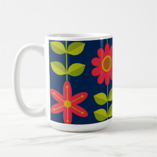 Mid Century Moderne rode bloemen met bladeren Koffiemok