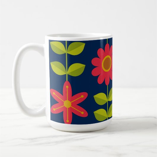 Mid Century Moderne rode bloemen met bladeren Koffiemok (Links)