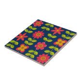 Mid Century Moderne rode bloemen met bladeren Tegeltje (Zijkant)