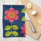 Mid Century Moderne rode bloemen met bladeren Theedoek (Quarter Fold)