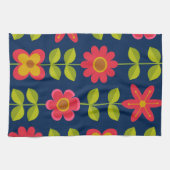 Mid Century Moderne rode bloemen met bladeren Theedoek (Horizontaal)