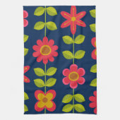 Mid Century Moderne rode bloemen met bladeren Theedoek (Verticaal)