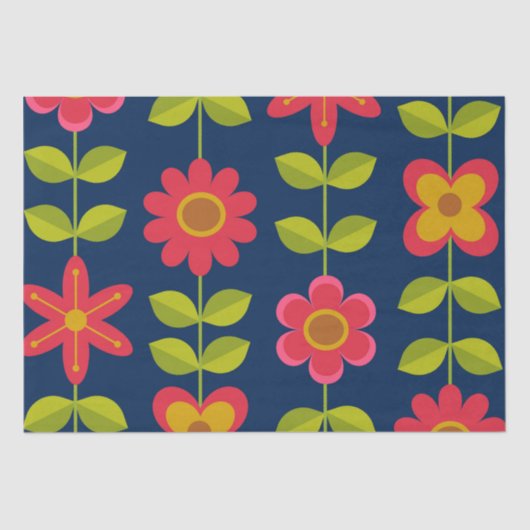 Mid Century Moderne rode bloemen met bladeren Tissuepapier (Voorkant)