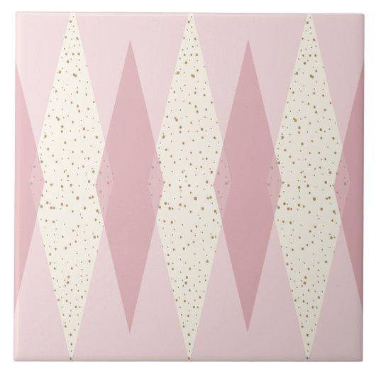 Mid Century Moderne Roze Argyle Grote Keramische T Tegeltje (Voorkant)