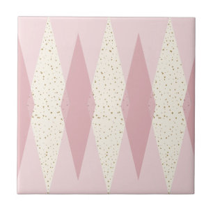 Mid Century Moderne Roze Argyle Small Ceramic Tile Tegeltje