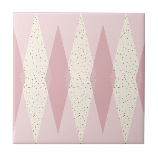 Mid Century Moderne Roze Argyle Small Ceramic Tile Tegeltje (Voorkant)
