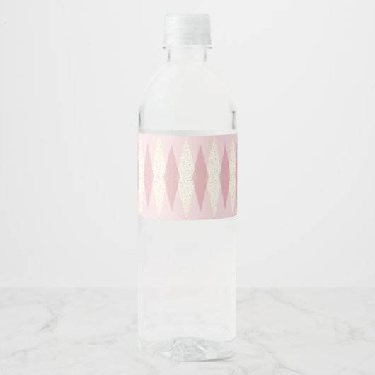 Mid Century Moderne Roze Argyle Waterfles Labels Etiket (Voorkant)