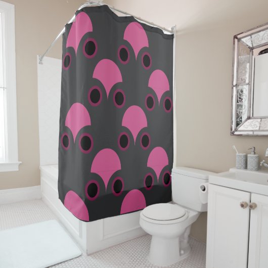 Mid-Century Moderne roze en grijs Douchegordijn (In situ)