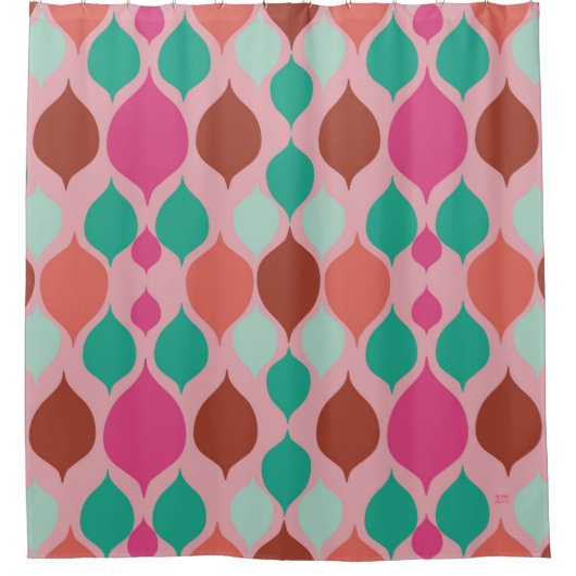 Mid Century Moderne Roze Geometric Douchegordijn (Voorkant)