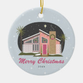 Mid Century Moderne Roze Kerst van het Huis Keramisch Ornament (Voorkant)