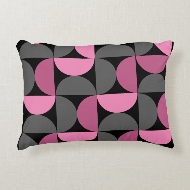 Mid-Century Moderne roze, zwart en grijs Accent Kussen (Voorkant)