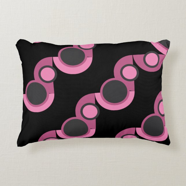 Mid-Century Moderne roze, zwart en grijs Accent Kussen (Voorkant)