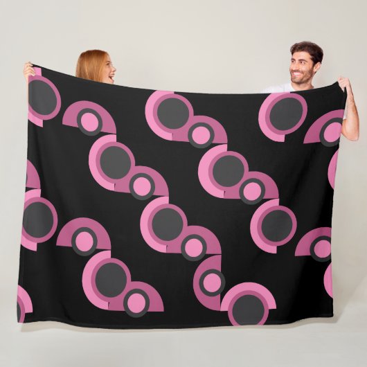 Mid-Century Moderne roze, zwart en grijs Fleece Deken (In situ)