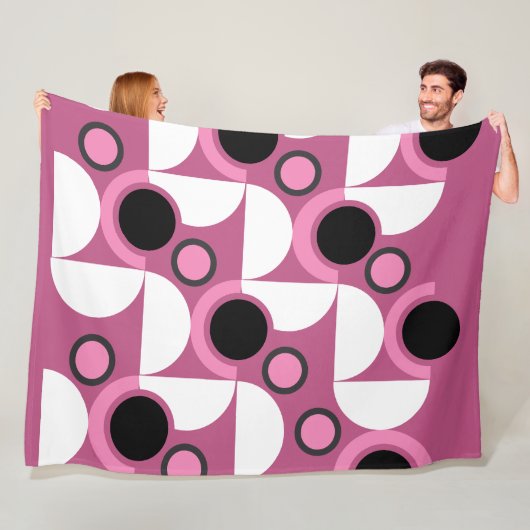 Mid-Century Moderne roze, zwart en grijs Fleece Deken (In situ)