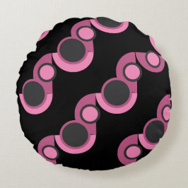 Mid-Century Moderne roze, zwart en grijs Rond Kussen